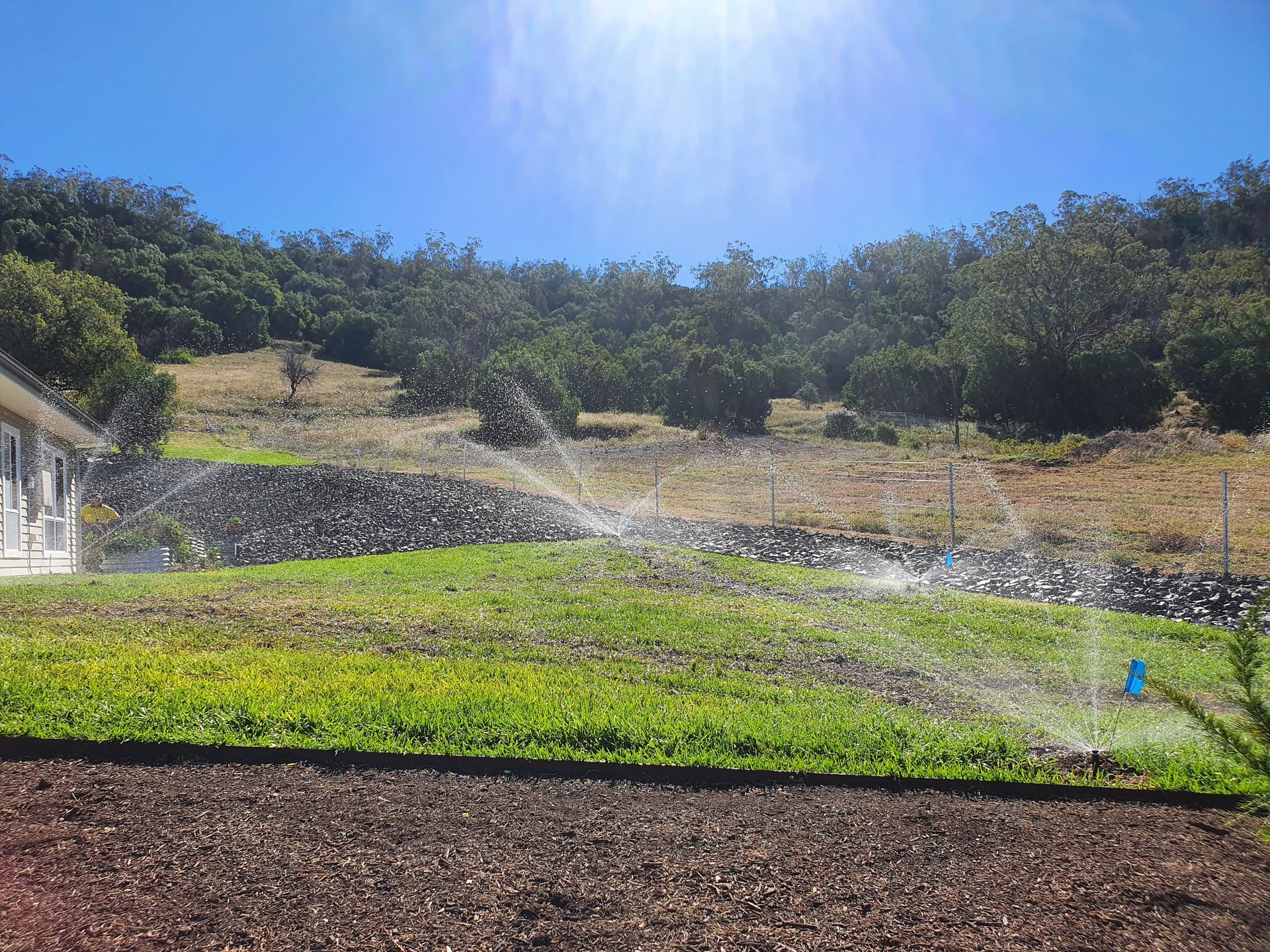 Pop up sprinkler system in a garden— Peel Irrigation & Water Supplies in Taminda, NSW