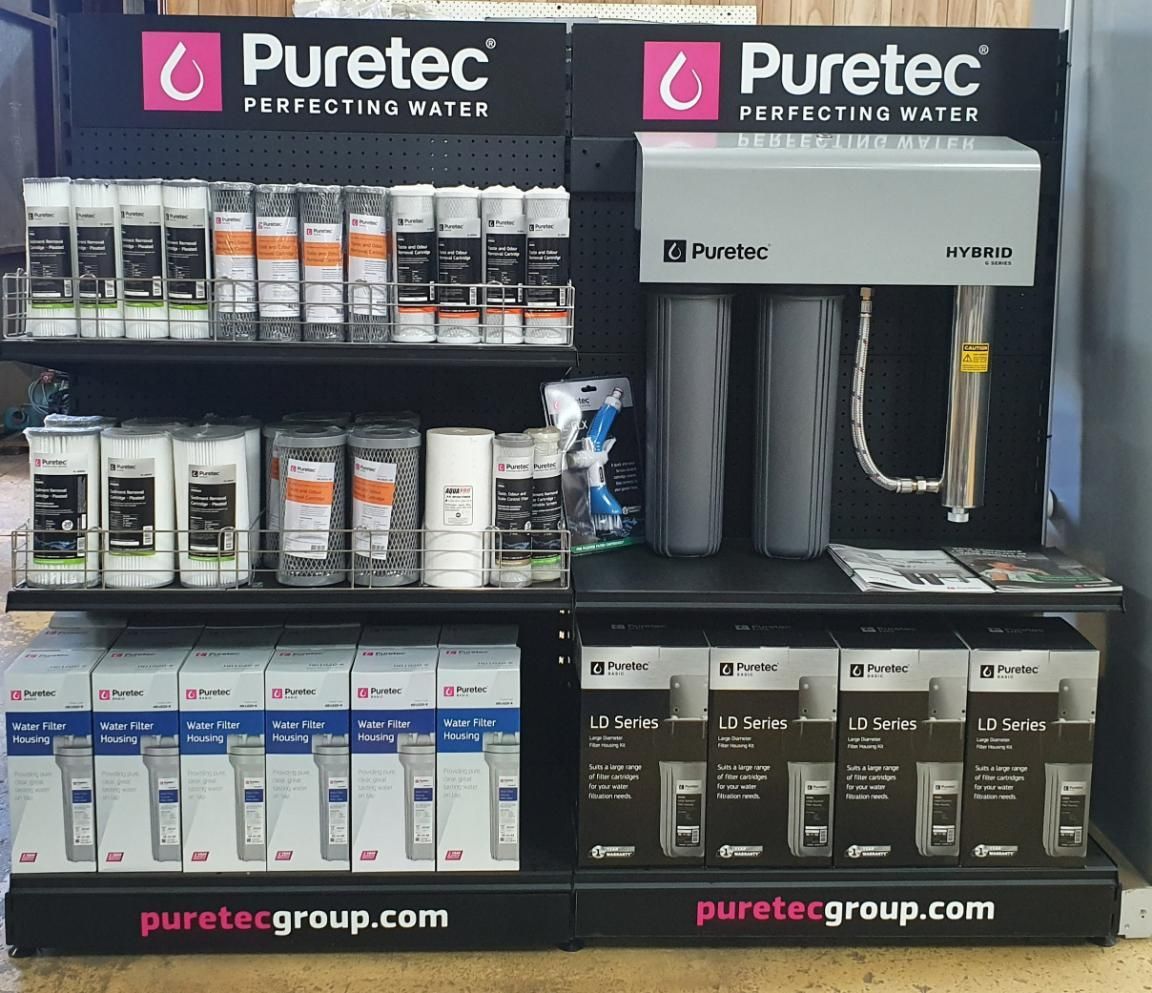 Store Display of Puretec Water Filter Cartridges — Peel Irrigation & Water Supplies in Armidale, NSW