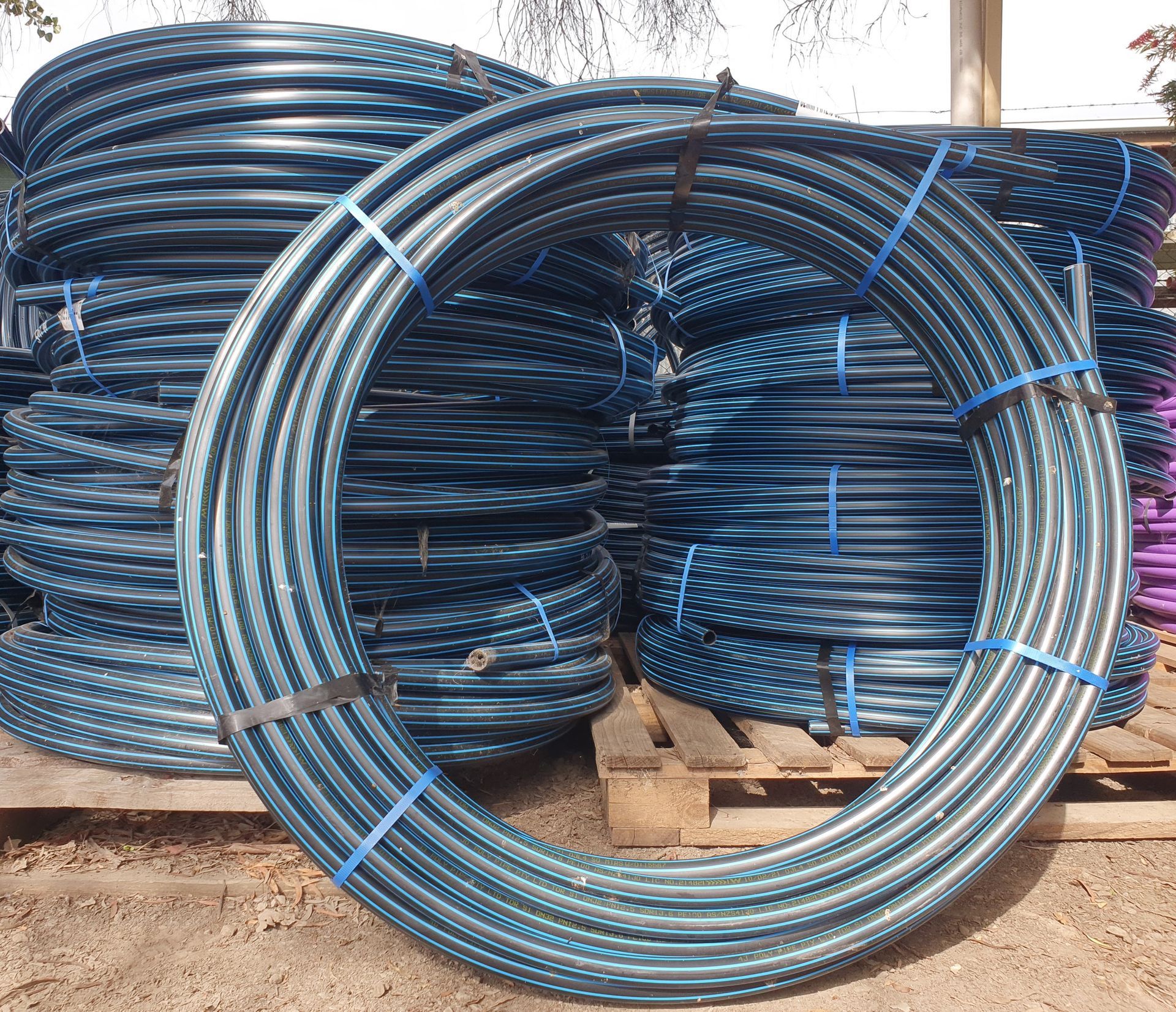 Rolls of pipes on a Pallet — Peel Irrigation & Water Supplies in Taminda, NSW
