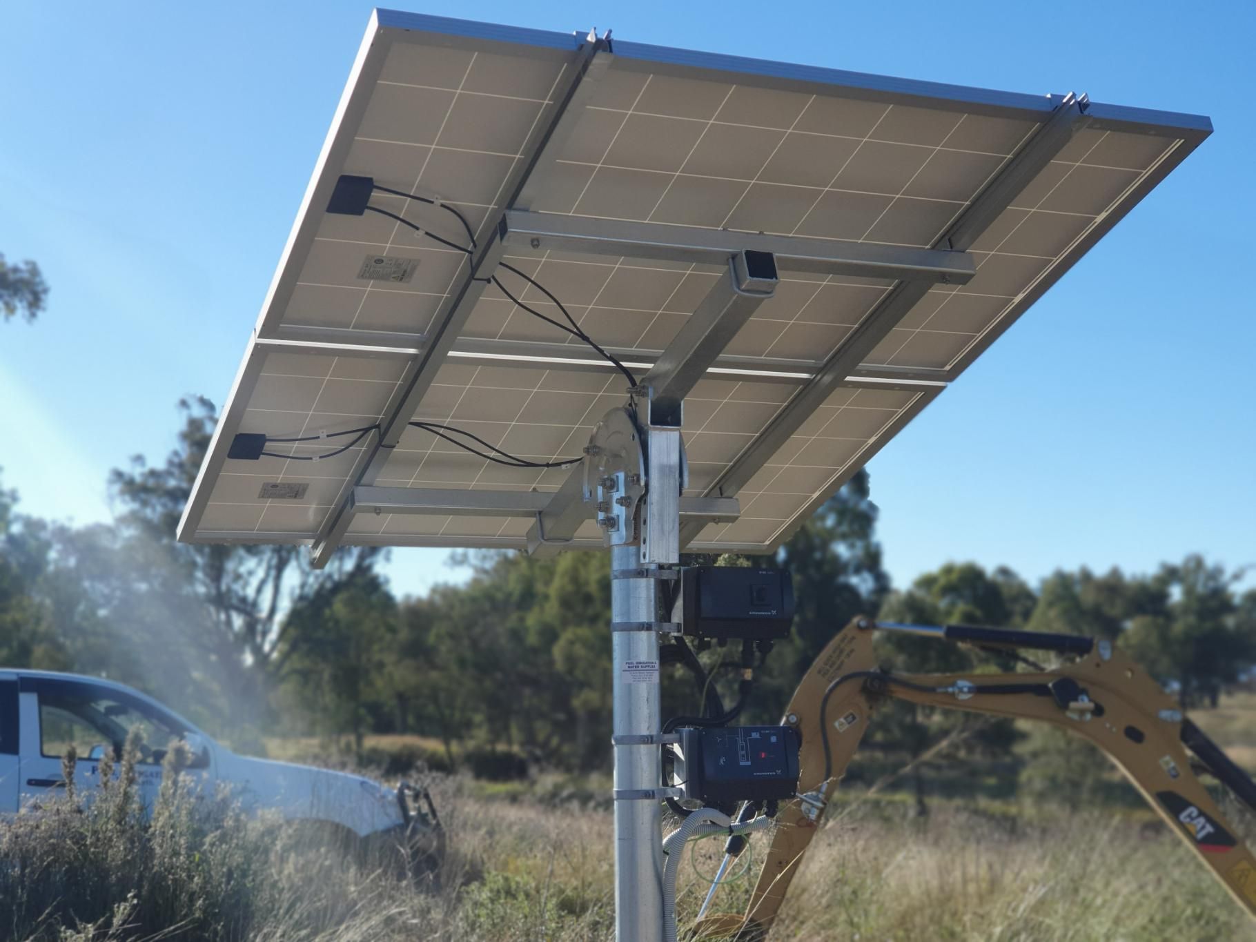 Large Solar Panel is Sitting in the Middle of a Field — Peel Irrigation & Water Supplies in Taminda, NSW
