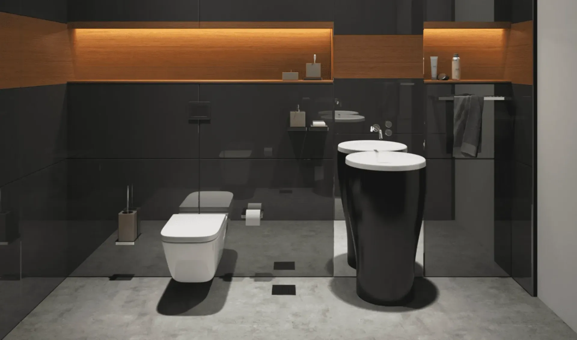 Contemporary black and wood bathroom design in a Newcastle renovation