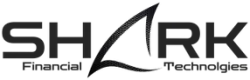 The logo for shark financial technologies is black and white.