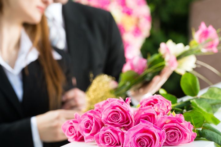 Mourning People at Funeral with coffin