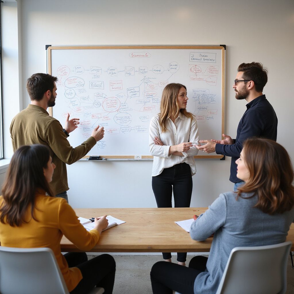 meeting w people using a dry erase board