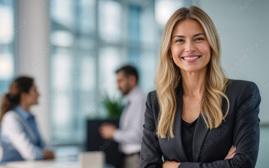 blonde haired woman smiling folding arms