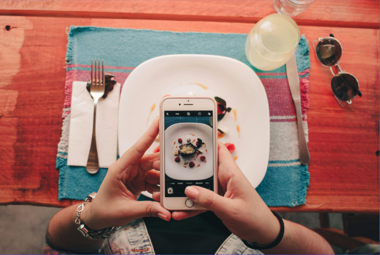 Instagram picture of meal on mobile phone