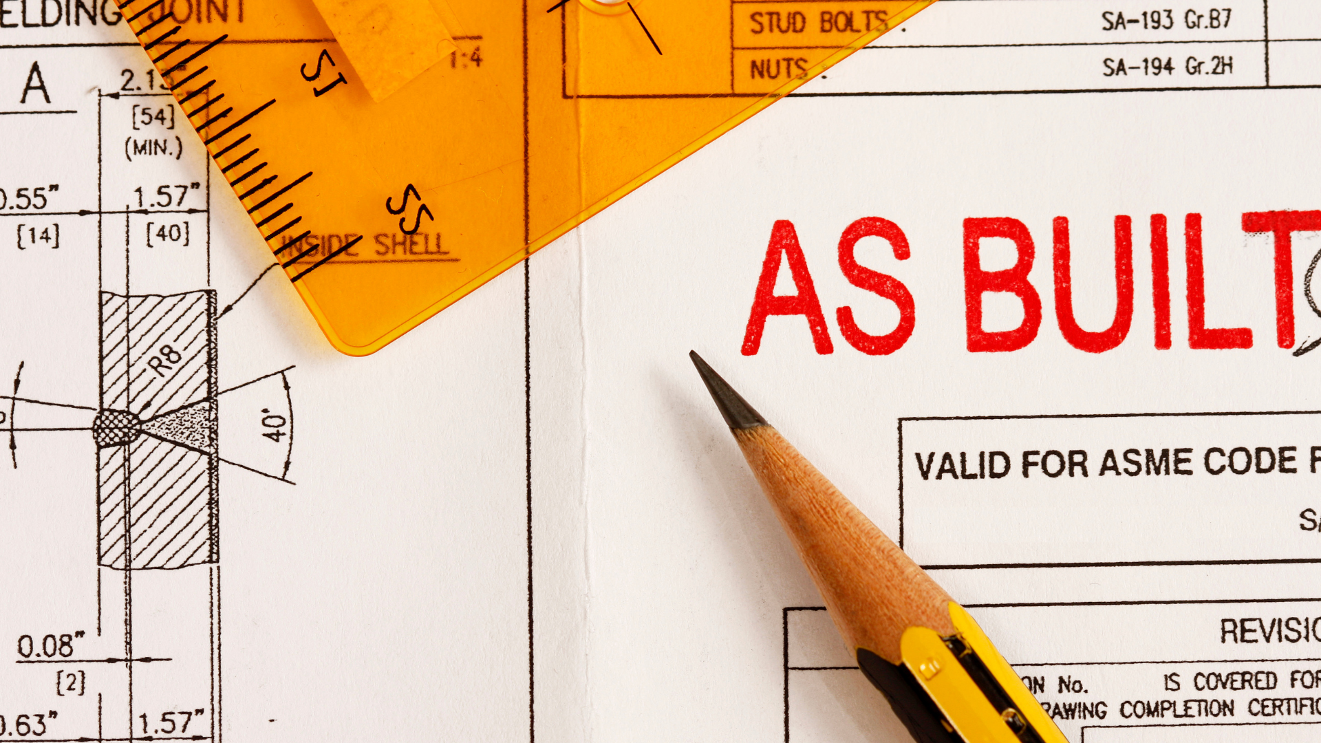 A pencil is laying on a piece of paper that says as built