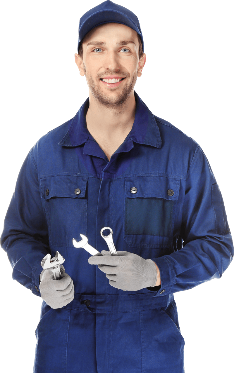 auto mechanic in work uniform holding wrenches