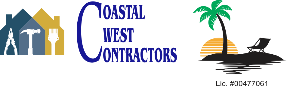 A logo for Coastal West Contractors with a house and palm tree