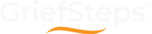 Griefsteps logo with a white font and a curved orange line underneath.
