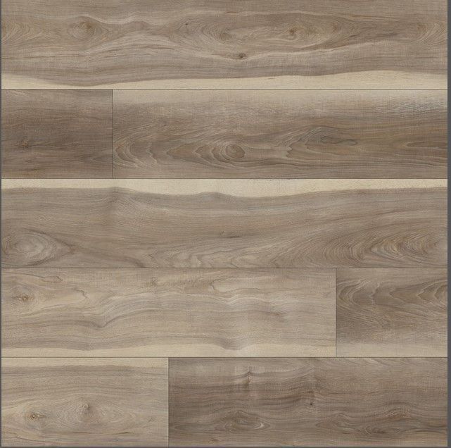 A close up of a wooden floor with a white stripe on the bottom.