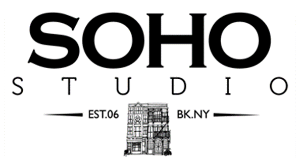 A black and white logo for soho studio bk ny