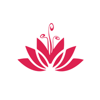 Illustrazione di un fiore di loto rosso con stami vorticosi, su sfondo bianco.