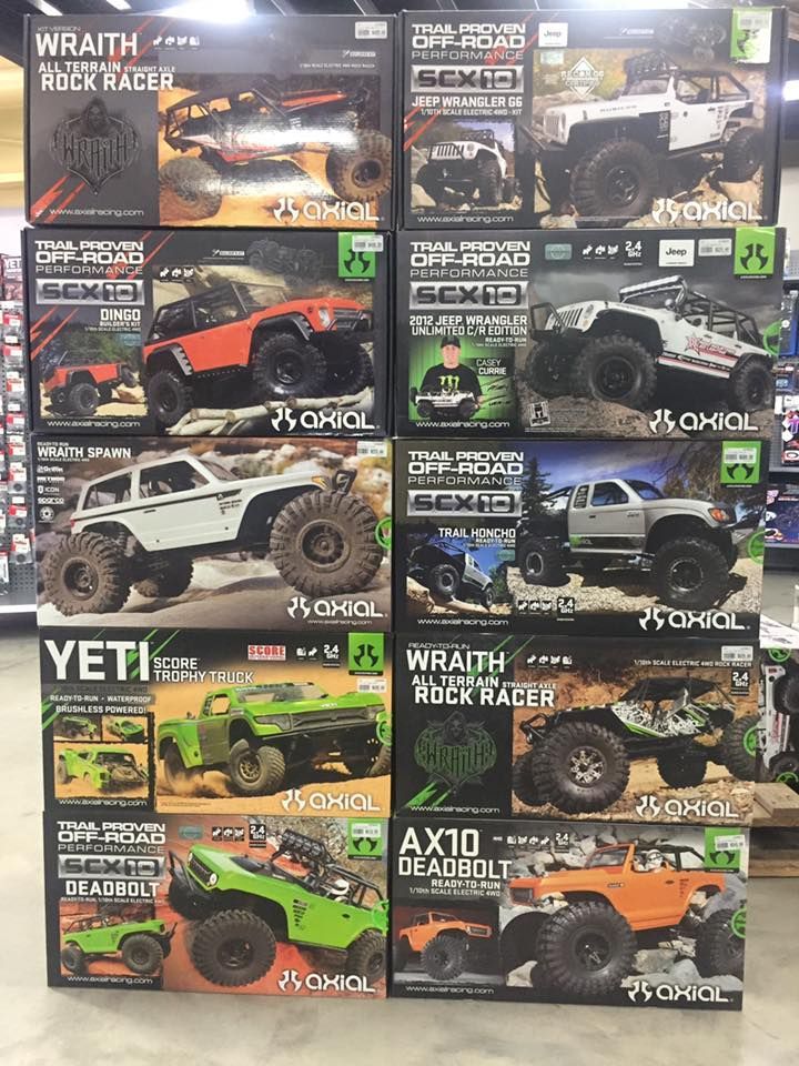 Rows Of Axial RC Truck Boxes On Display. Boxes — Midtown Hobbies In Lismore, NSW