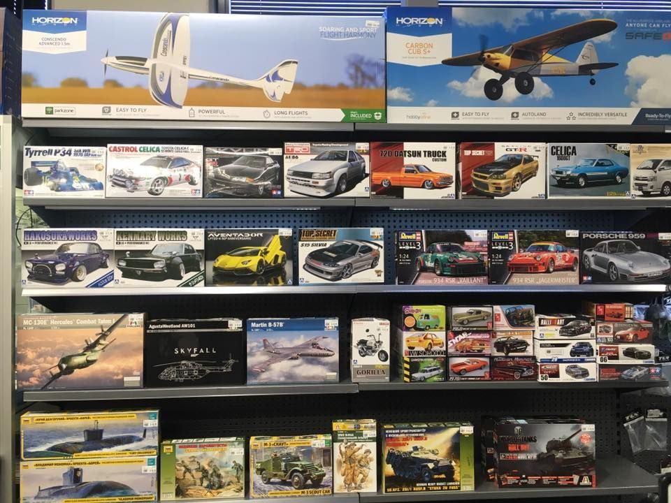 Shelves Of Model Kits In A Store, Including Airplanes, Cars, And Military Vehicles — Midtown Hobbies In Lismore, NSW