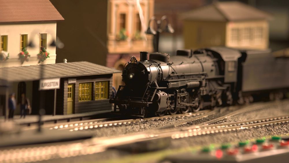 Model Train, Steam Engine, At A Station, Miniature Buildings, Tracks — Midtown Hobbies In Lismore, NSW