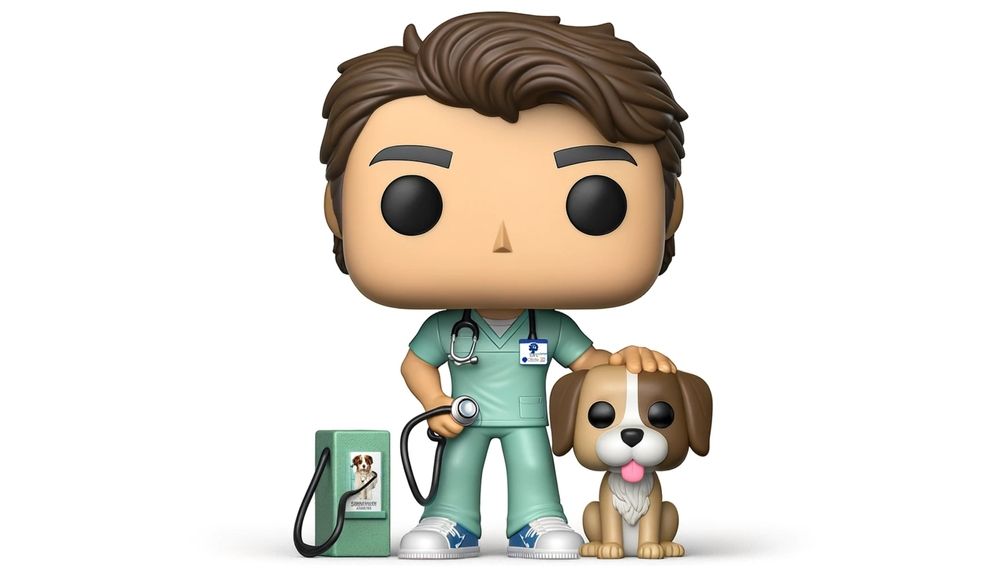 Funko Pop Of A Veterinarian In Scrubs With A Dog, Holding A Stethoscope — Midtown Hobbies In Lismore, NSW