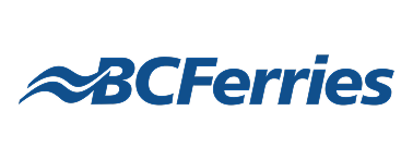 The blue logo for BC Ferries featuring stylized waves followed by the brand name in a bold, slanted font.