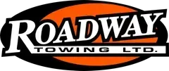 Logo for Roadway Towing Ltd. with white text on an orange and black oval background.