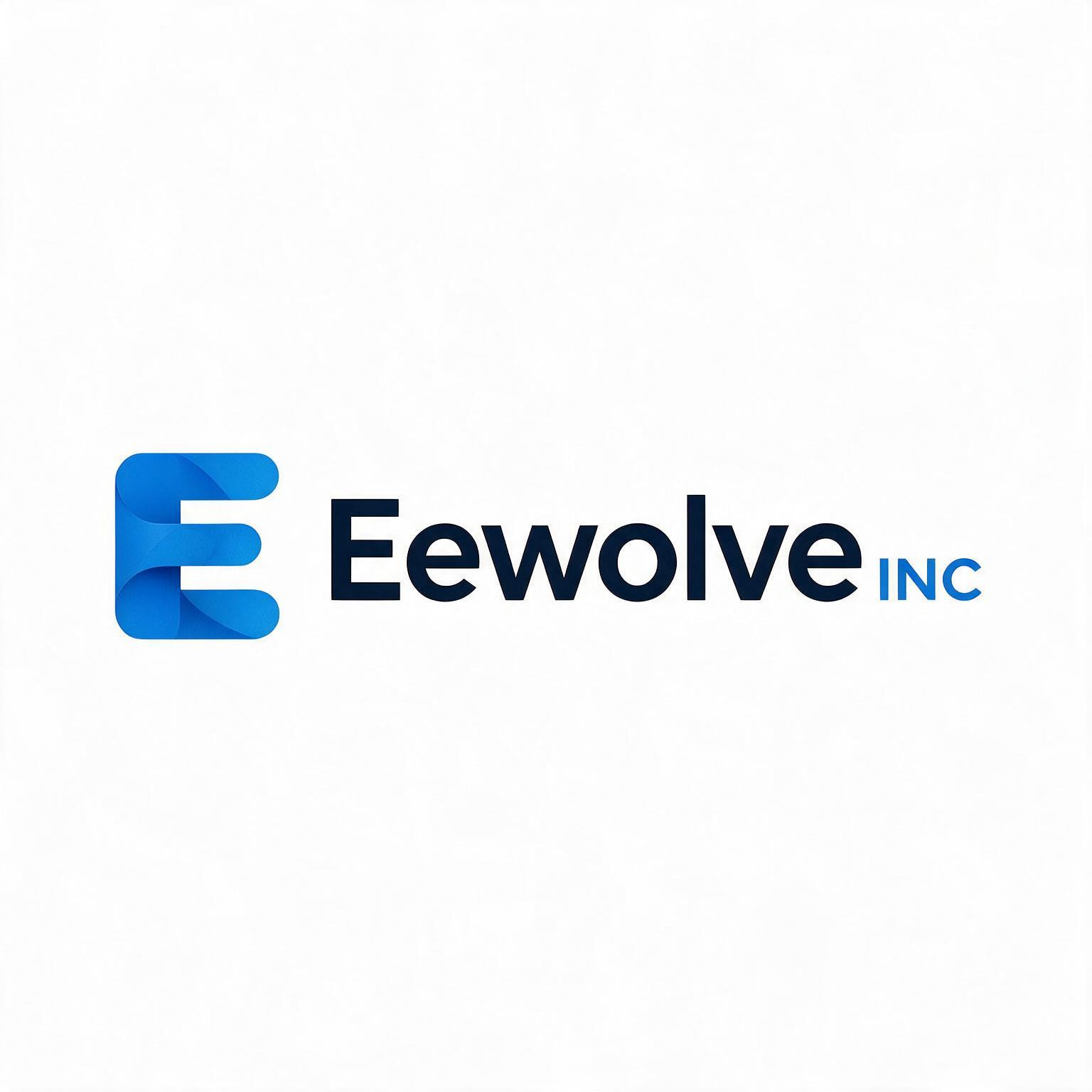 Eewolve Inc logo with blue stylized “E” icon and dark text on white background