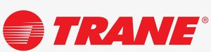 Trane logo, a red circle with horizontal lines beside red bold text.