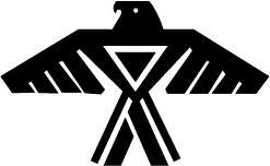 Black Thunderbird with spread wings, containing a central triangle and vertical lines.