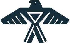 Dark blue Thunderbird symbol with outstretched wings and an inverted triangle in the center.