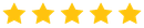 Five yellow stars are lined up in a row on a white background.