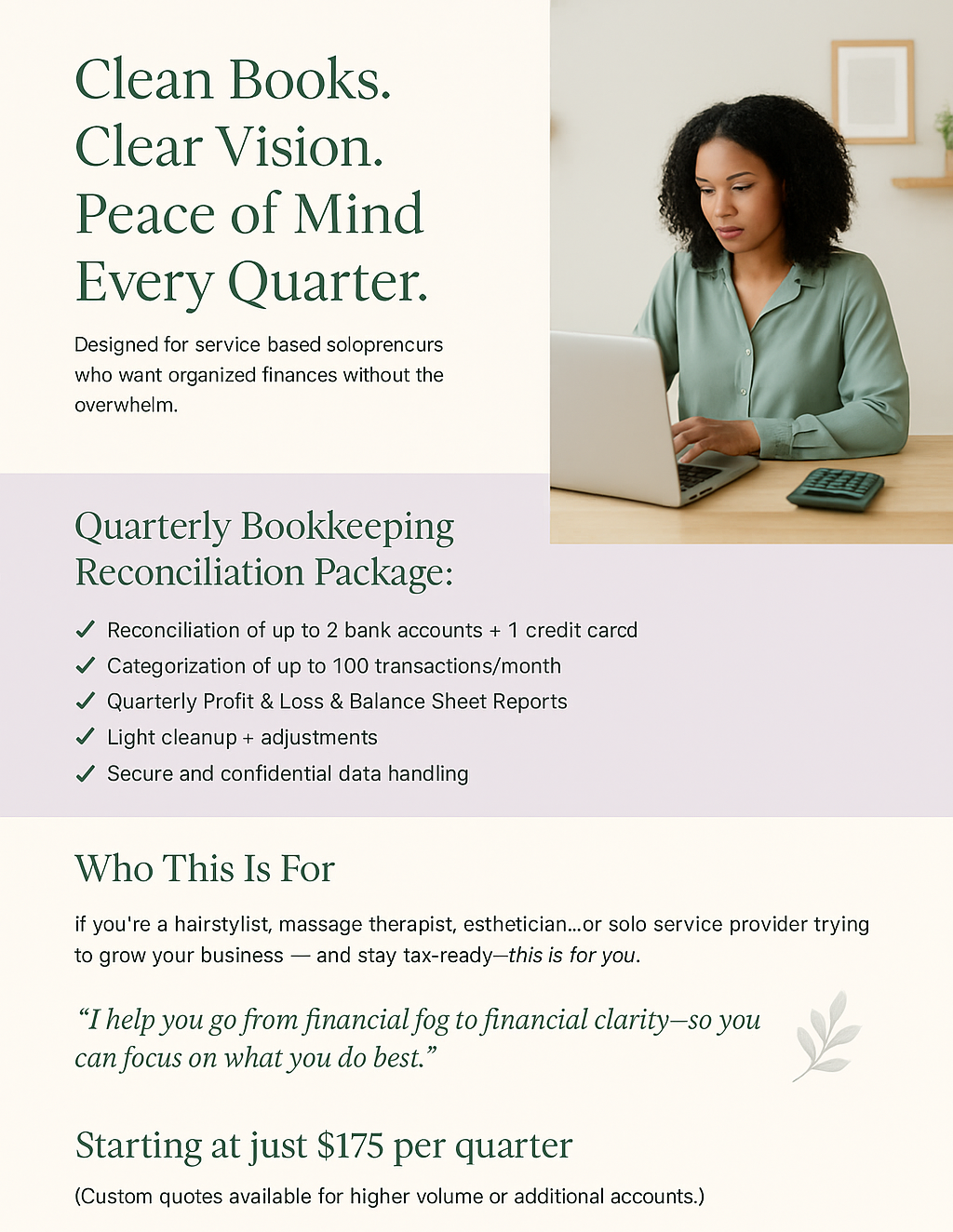 Flyer: Woman working on laptop. Text: 