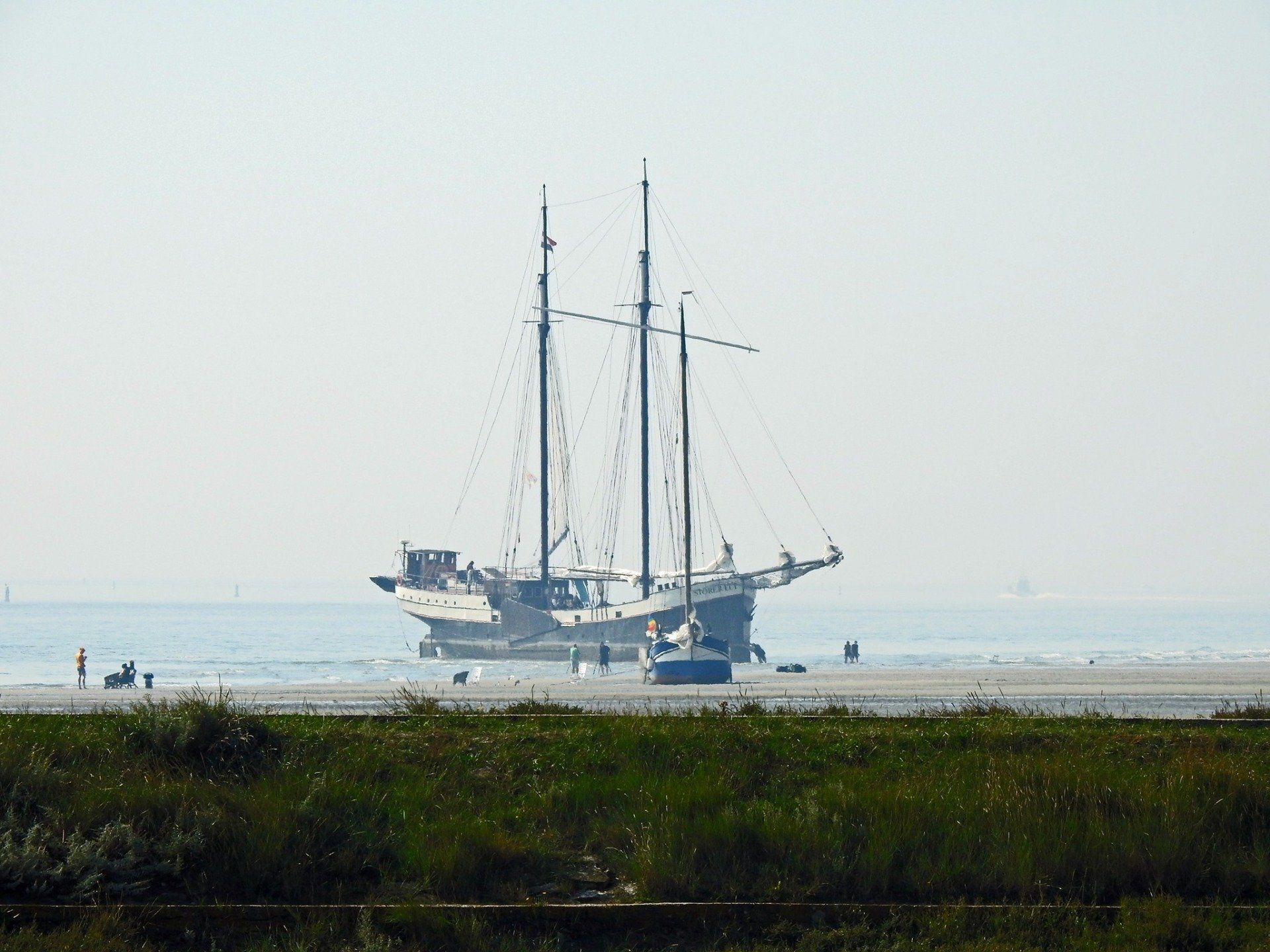 Segelschiff Storebaelt trockengefallen auf den Grünen Strand auf den Watteninsel  Terschelling