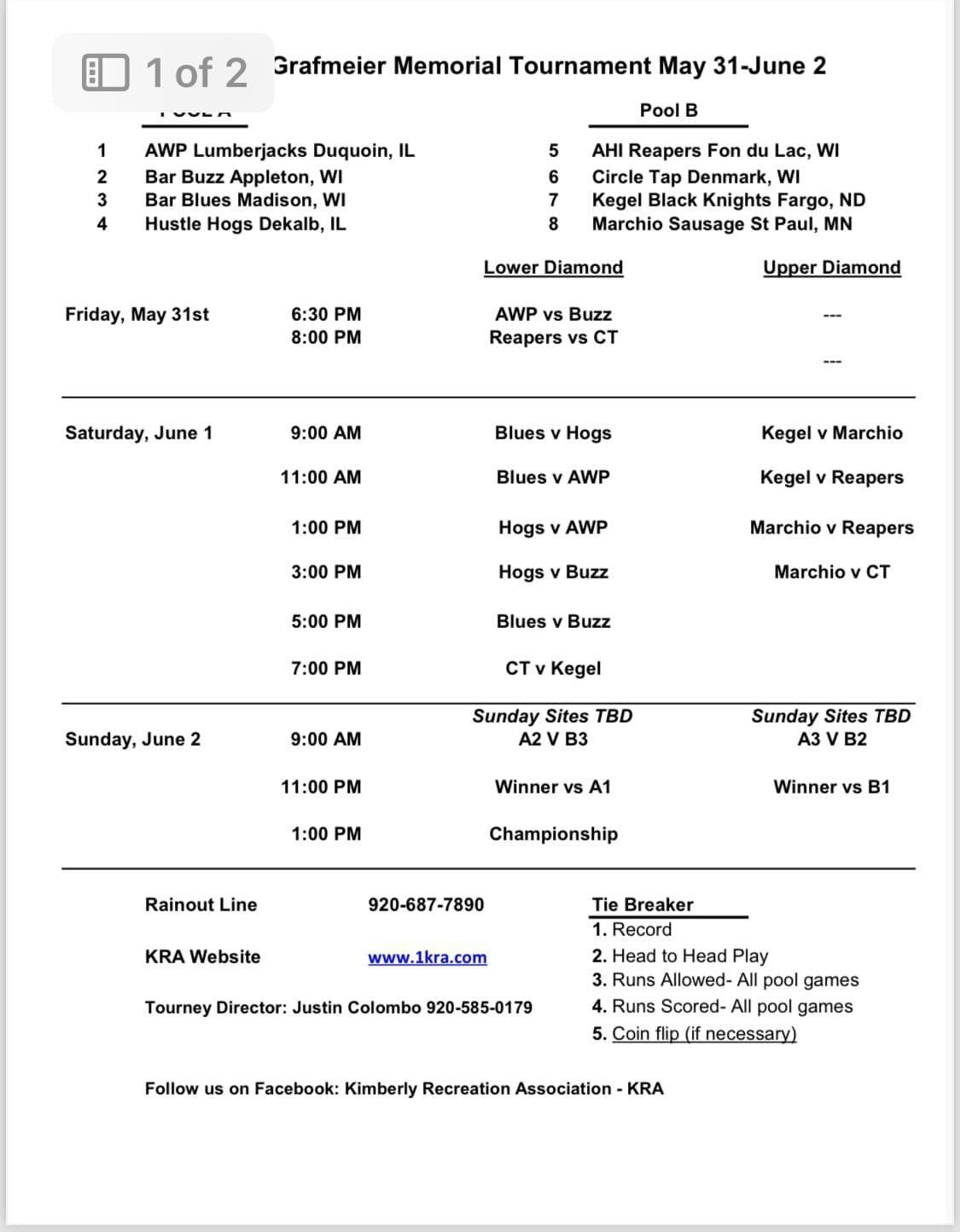 2024 Grafmeier Memorial Schedule