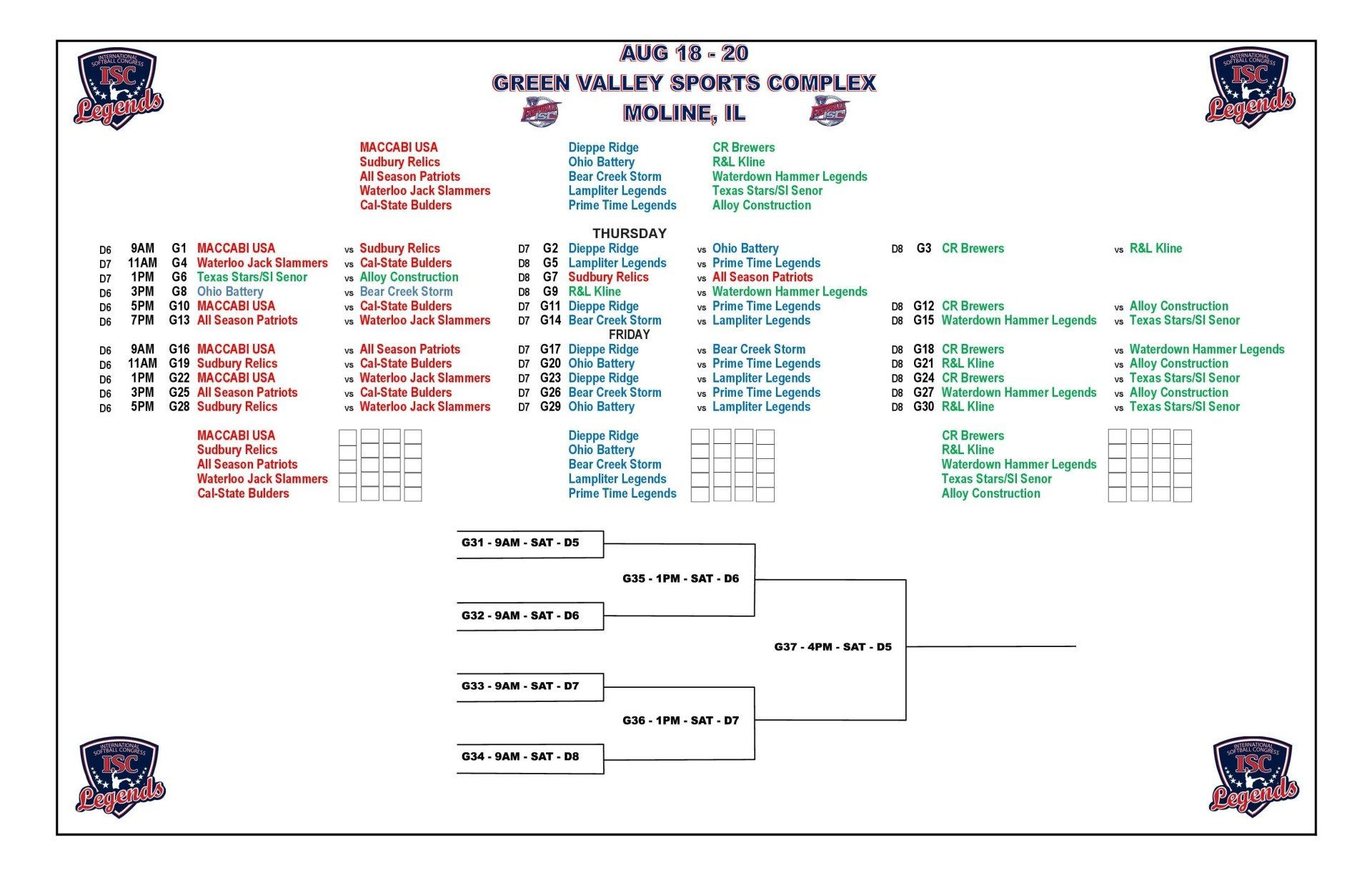 2022 ISC Legends Championship Schedule