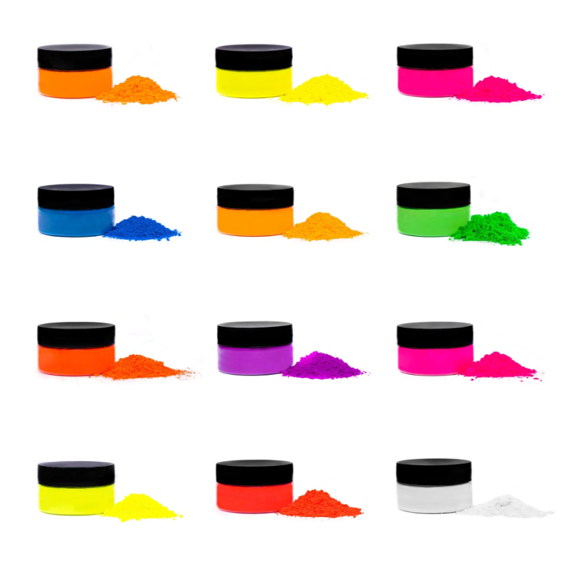 12 jars of fluorescent neon mica powder