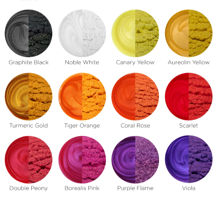 12 colors of tropical sunset powder vs in-use