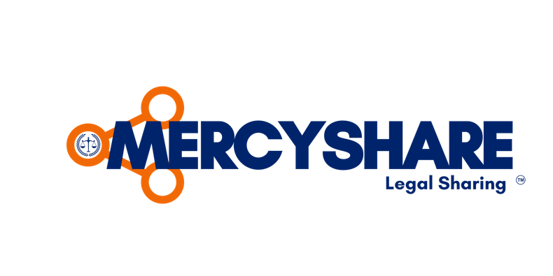 A blue and orange logo for mercyshare legal sharing