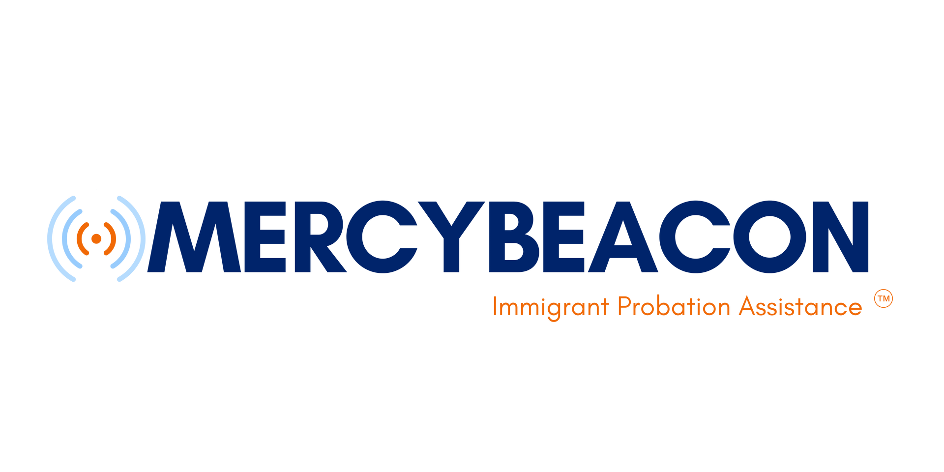 The mercy beacon logo is on a blue and orange.