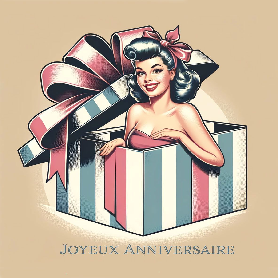 carte d'une pin-up qui sort d'un cadeau