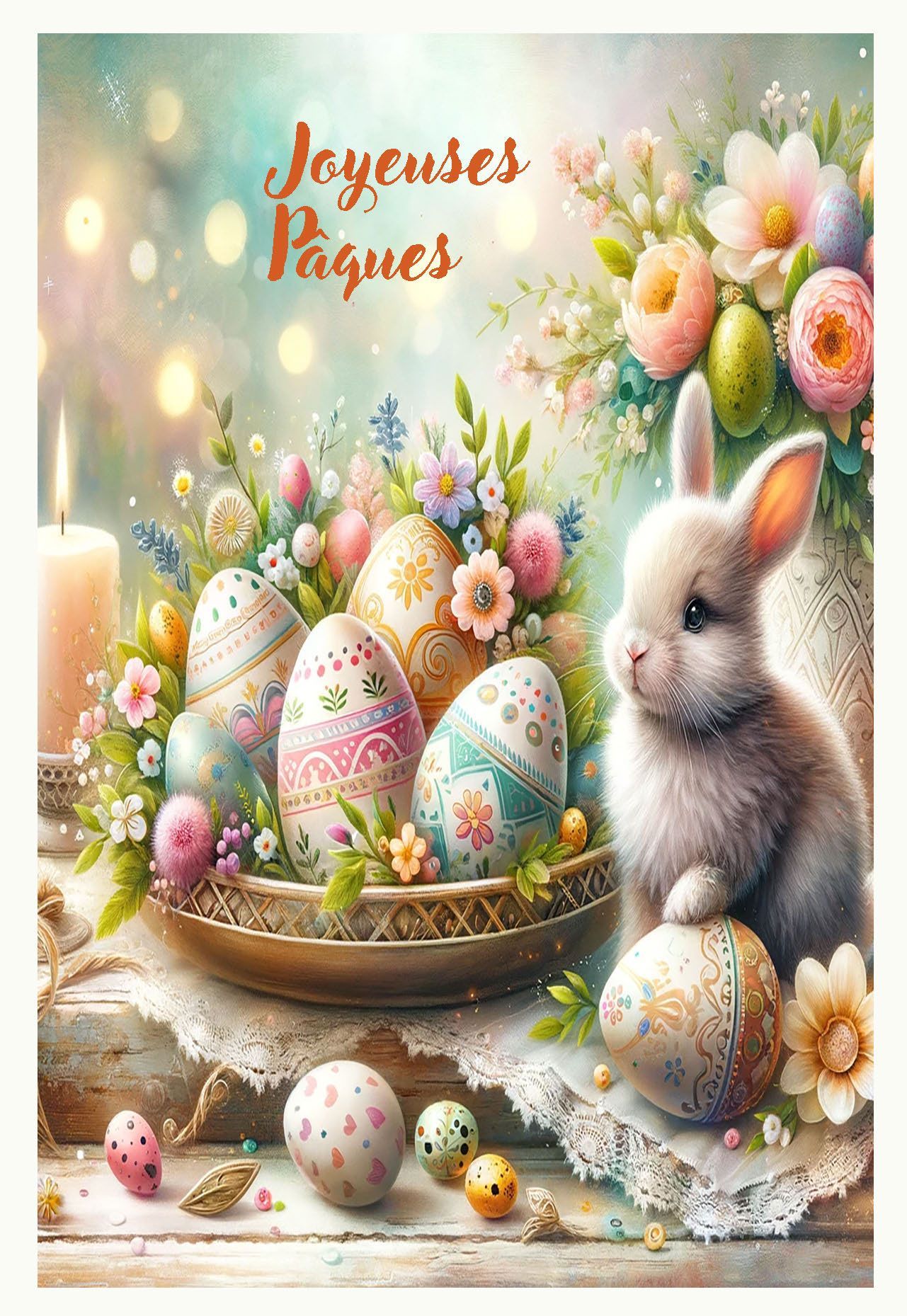 carte d'œufs de Pâques et d'un petit lapin