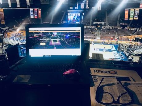 KRSB PRESSBOX SETUP 2019. FROM THE HOCKEY BOX AT THE NOFOLK SCOPE.