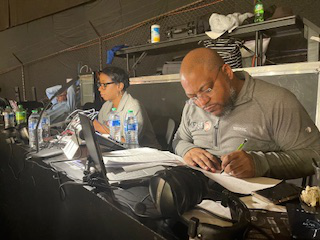 Duce & Keya are getting ready for the KRSB Network Broadcast at the Norfolk Scope. Michael Jefferson from BLOCK Sports is relaxing in the background.