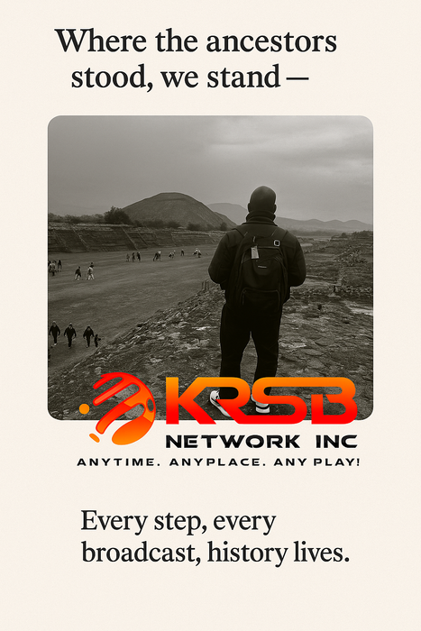 Man overlooking a landscape. A logo of KRBS Network is at the bottom. Text reads: