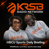 KRSB Radio Network HBCU Sports Daily Briefing graphic featuring two broadcasters wearing headsets and KRSB hoodies.