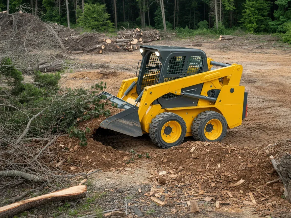 A man wearing gloves is driving a bulldozer on a construction site.