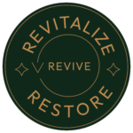 A green circle with the words `` revitalize restore '' written inside of it.