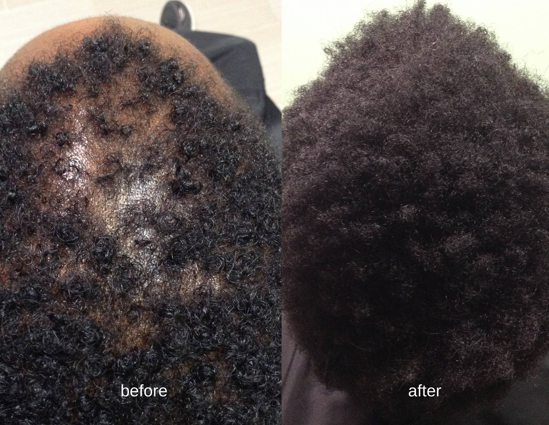 A before and after photo of a person 's hair