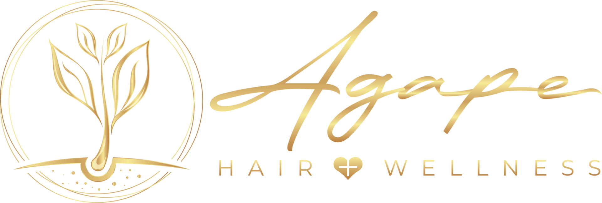 A gold logo for a hair salon with a plant in a circle.