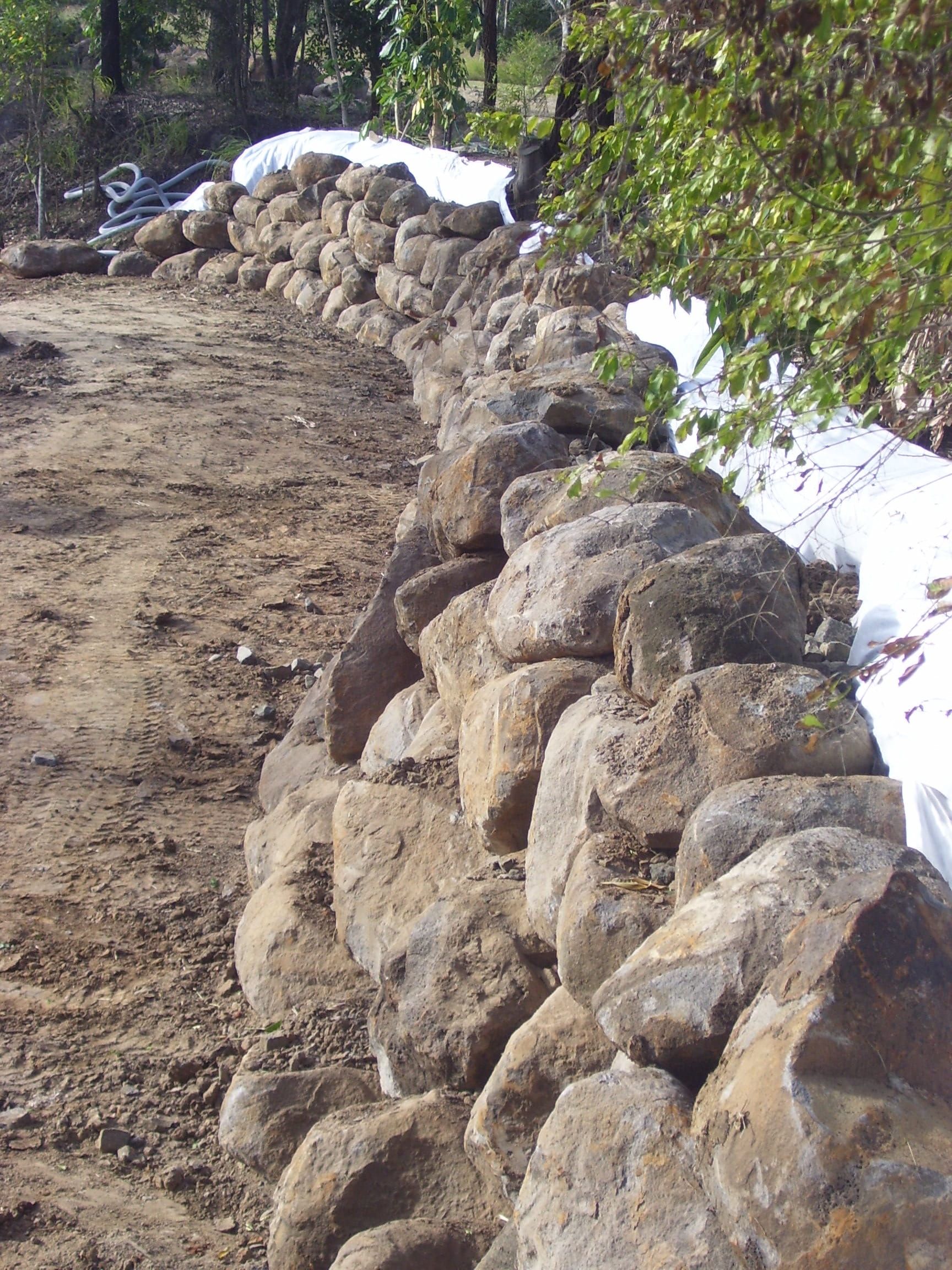 Large Rock Wall in Progress —  A1 Rock This City Truck & Dog Hire In Good Night QLD