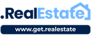 Logo for .RealEstate with a house icon and website address.