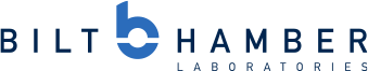 A blue and white logo for bilt chamber laboratories