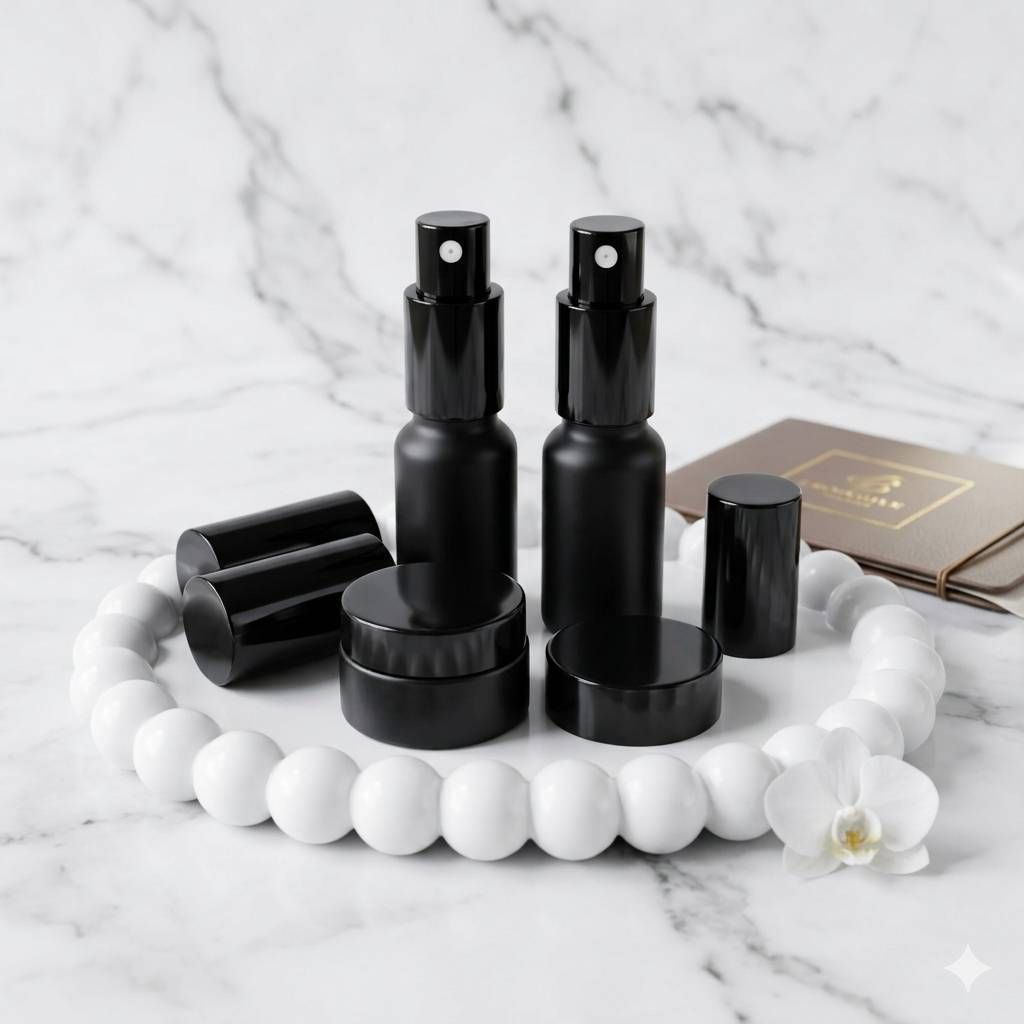 1694小工具-啞光黑旅行組｜噴霧瓶+洗面乳瓶+乳霜瓶｜高質感玻璃外出瓶｜$130